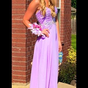 Designer lavender prom dress